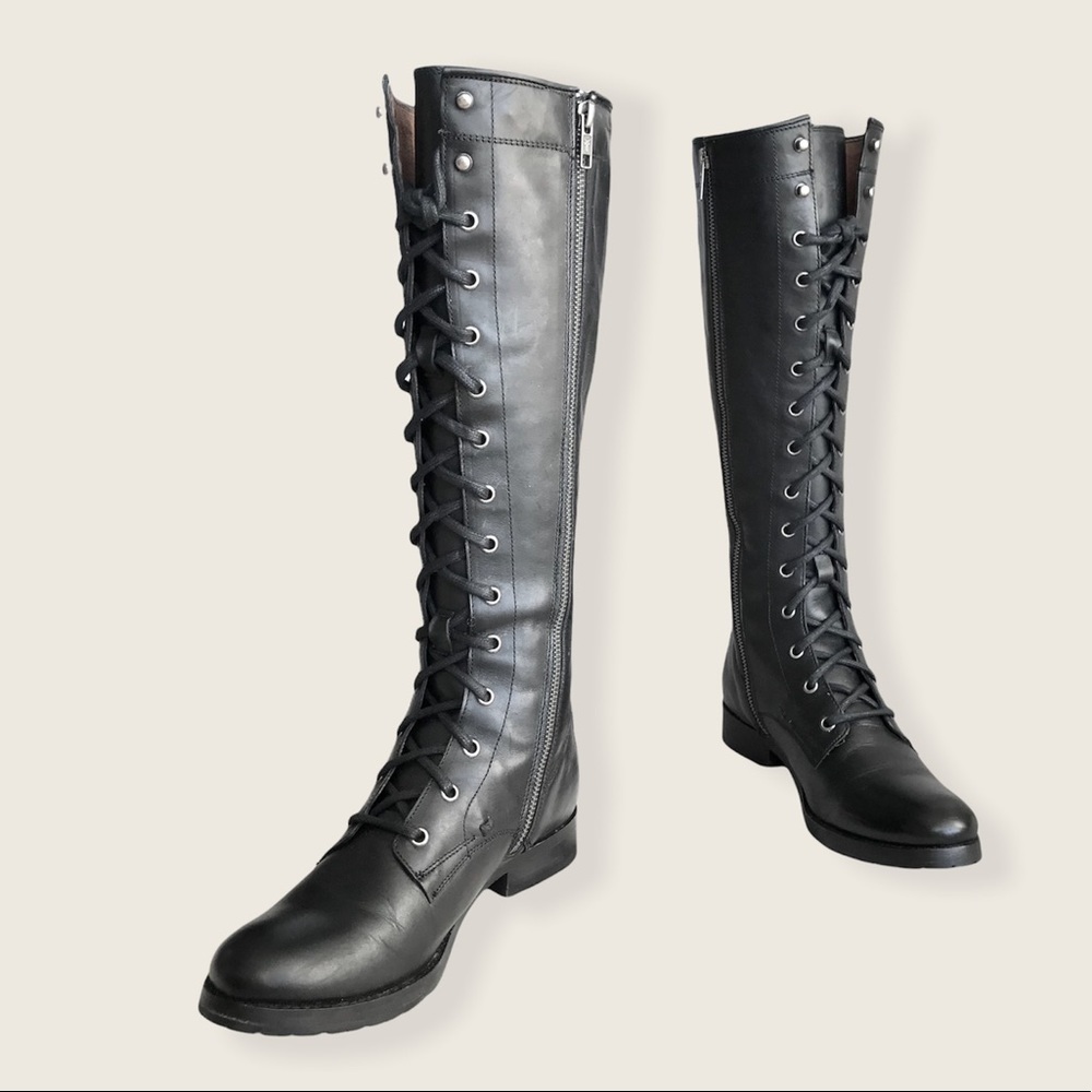 Frye Melissa Tall Black Genuine Leather LaceUp Knee High Vintage Equestrian Boot - Picture 13 of 15
